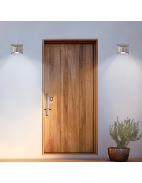 Conjunto de 4 candeeiros de parede LED solares 5-10 lúmens em aço inoxidável | Distria