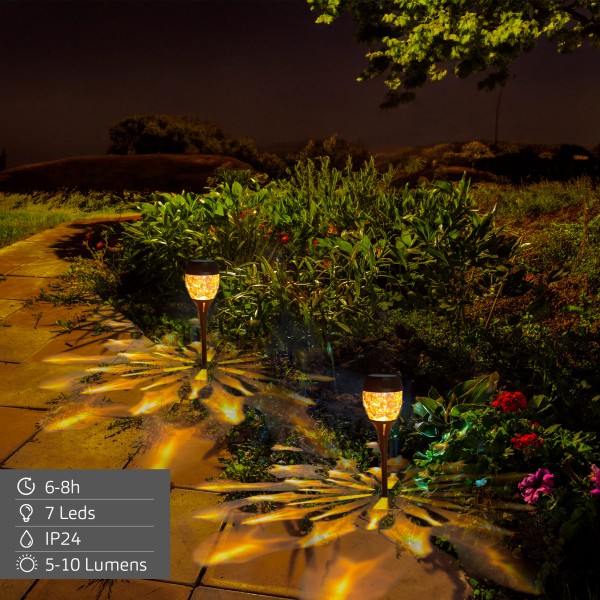 Conjunto de 2 balizas solares LED 5-10 lúmens com projeção | Distria