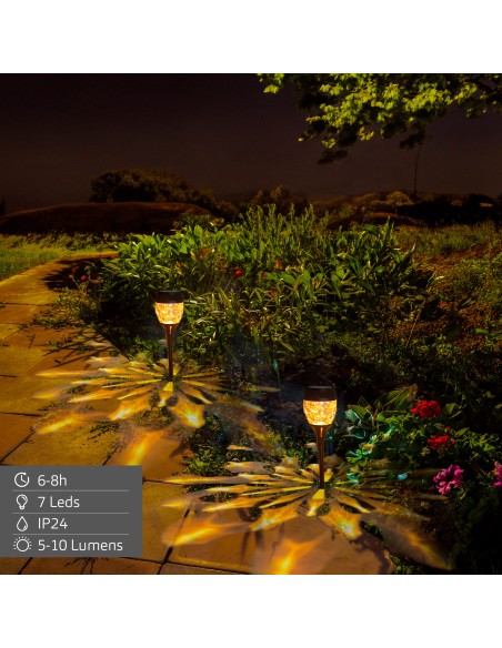 Conjunto de 2 balizas solares LED 5-10 lúmens com projeção | Distria