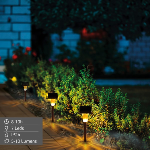 Conjunto de 4 balizas solares LED 5-10 lúmens com projeção | Distria