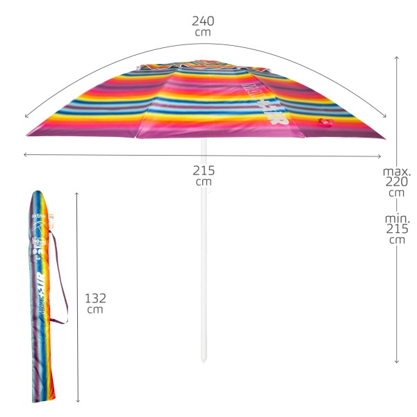Aktive Guarda-sol de 240 cm com riscas multicoloridas | Distria