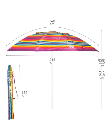 Aktive Guarda-sol de 240 cm com riscas multicoloridas | Distria