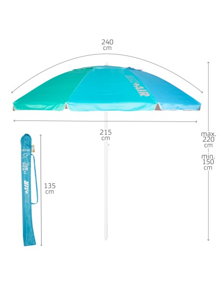 Aktive Guarda-sol de praia à prova de vento 240 cm multicolorido | Distria