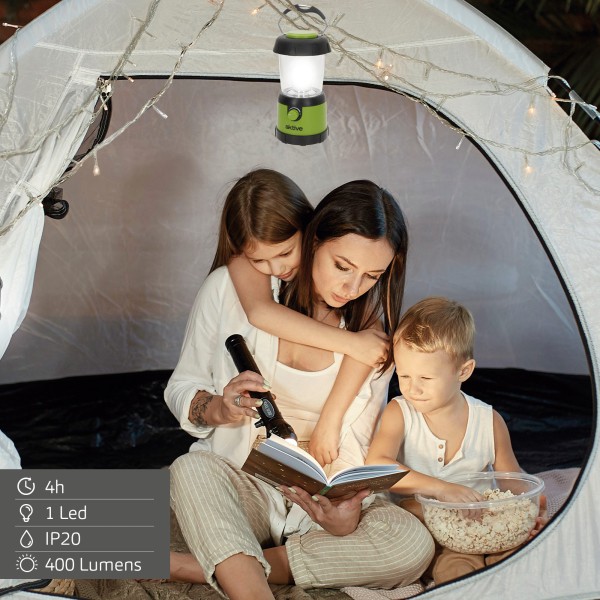 Lâmpada de acampamento LED de 400 lúmens com intensidade ajustável | Distria