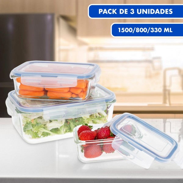 Max Home Pack 3 recipientes herméticos de vidrio 330/800/1500 ml