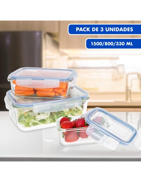 Max Home Pack 3 recipientes herméticos de vidrio 330/800/1500 ml