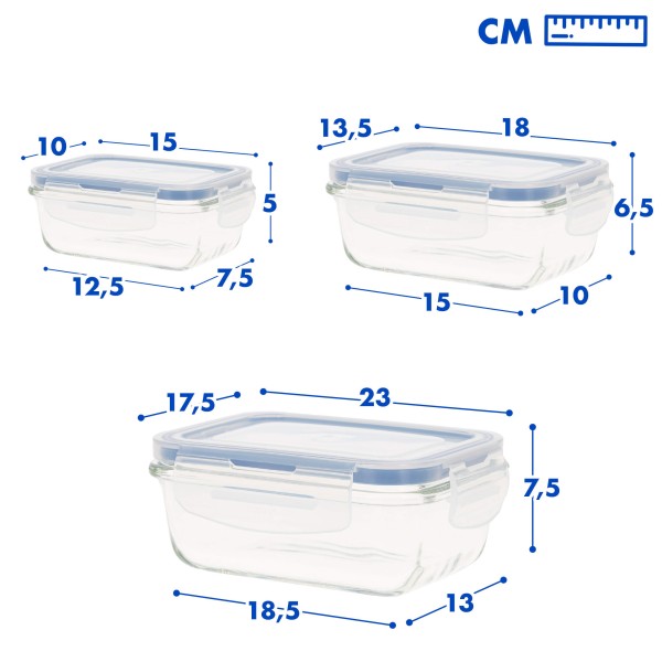 Max Home Pack 3 recipientes herméticos de vidrio 330/800/1500 ml