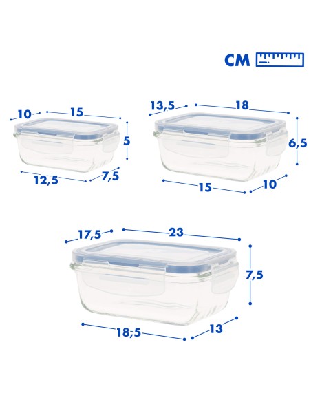 Max Home Pack 3 recipientes herméticos de vidrio 330/800/1500 ml