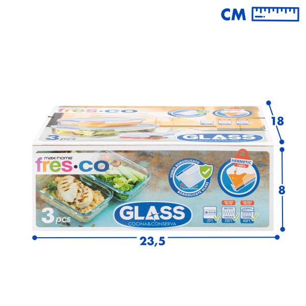 Max Home Pack 3 recipientes herméticos de vidrio 330/800/1500 ml