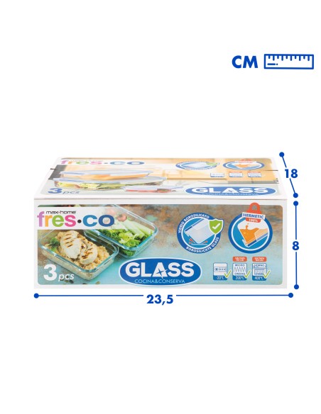 Max Home Pack 3 recipientes herméticos de vidrio 330/800/1500 ml