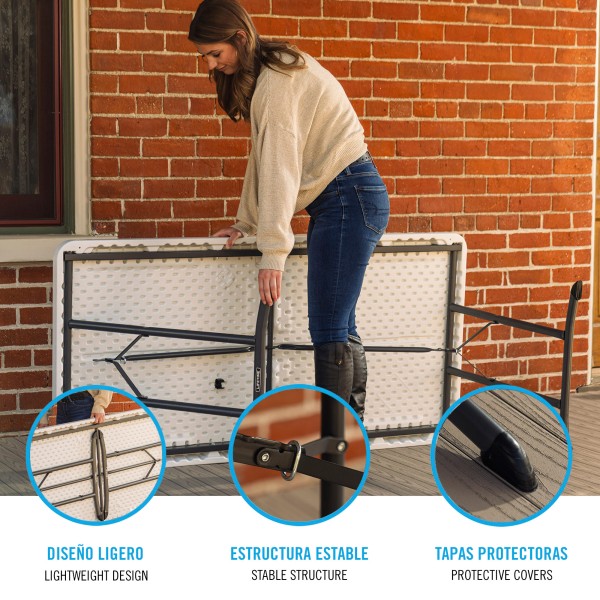 Mesa retangular com pernas dobráveis 152x76 cm branca | Distria
