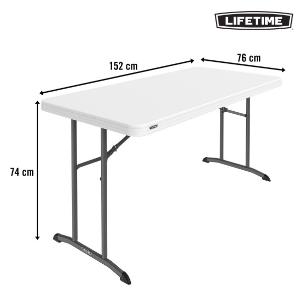 Mesa retangular com pernas dobráveis 152x76 cm branca | Distria