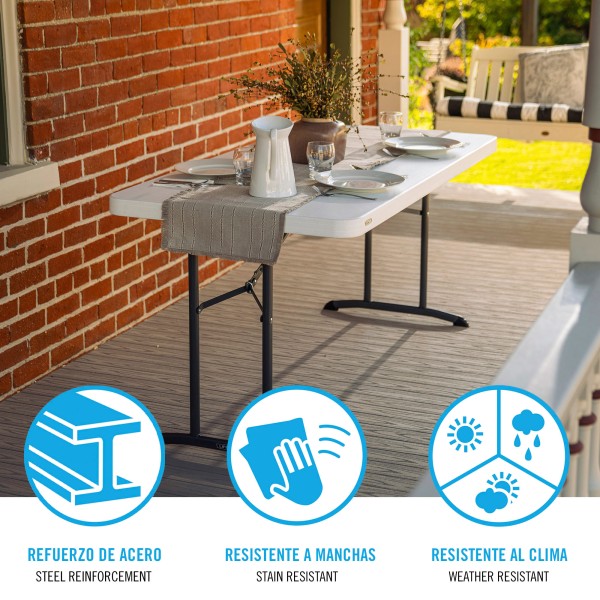 Mesa retangular com pernas dobráveis 152x76 cm branca | Distria