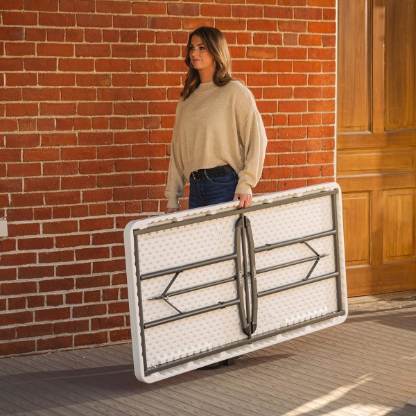 Mesa retangular com pernas dobráveis 152x76 cm branca | Distria