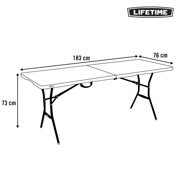 Mesa dobrável retangular 183x76 cm preta reforçada e segura | Distria