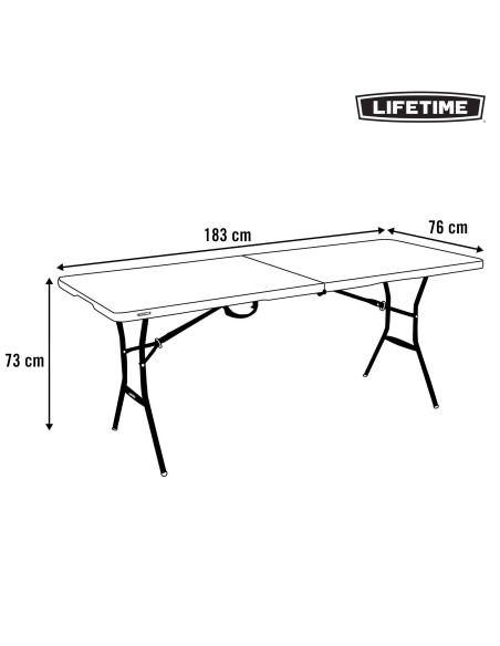 Mesa dobrável retangular 183x76 cm preta reforçada e segura | Distria