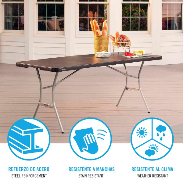 Mesa dobrável retangular 183x76 cm preta reforçada e segura | Distria