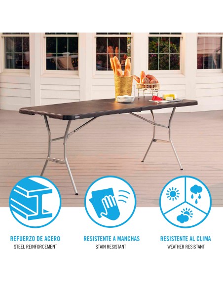 Mesa dobrável retangular 183x76 cm preta reforçada e segura | Distria