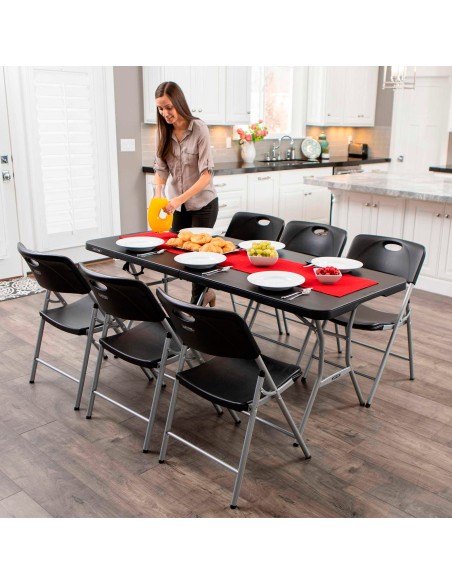 Mesa dobrável retangular 183x76 cm preta reforçada e segura | Distria