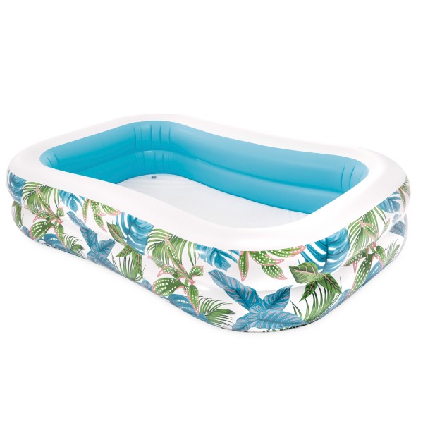 Piscina inflável tropical com desenho de folhas e dreno | Distria