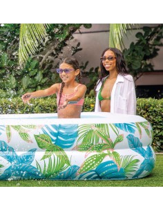 Piscina inflável tropical com desenho de folhas e dreno | Distria 2