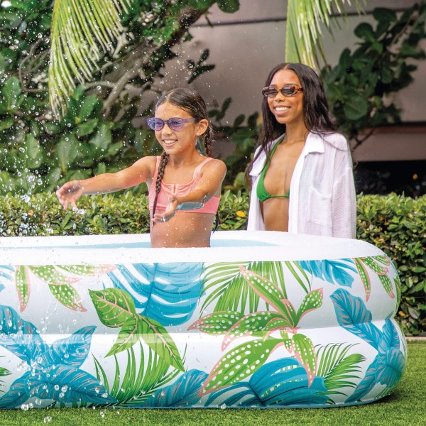 Piscina inflável tropical com desenho de folhas e dreno | Distria
