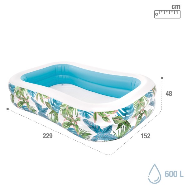Piscina inflável tropical com desenho de folhas e dreno | Distria