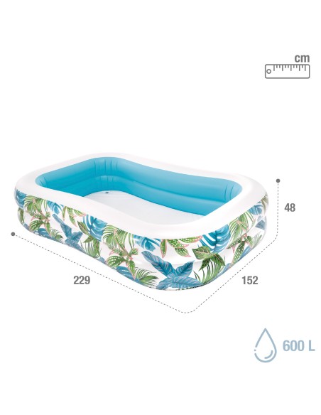 Piscina inflável tropical com desenho de folhas e dreno | Distria
