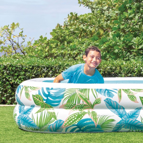Piscina inflável tropical com desenho de folhas e dreno | Distria