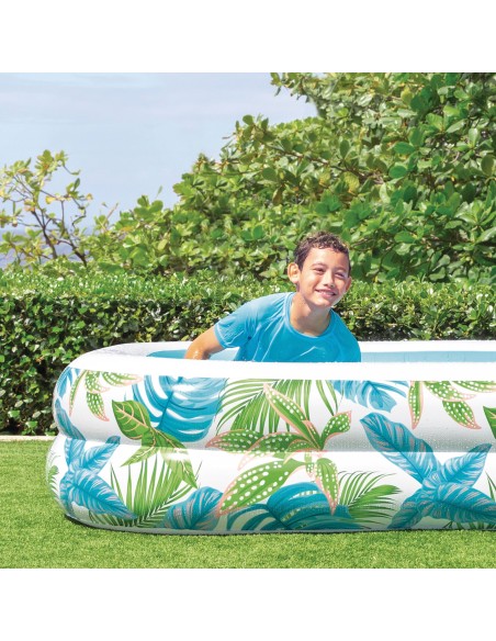 Piscina inflável tropical com desenho de folhas e dreno | Distria