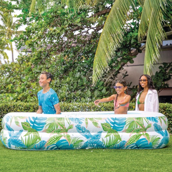 Piscina inflável tropical com desenho de folhas e dreno | Distria