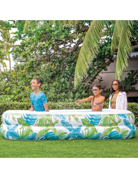 Piscina inflável tropical com desenho de folhas e dreno | Distria