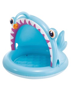 Piscina infantil inflável de peixes com guarda-sol e piso acolchoado | Distria
