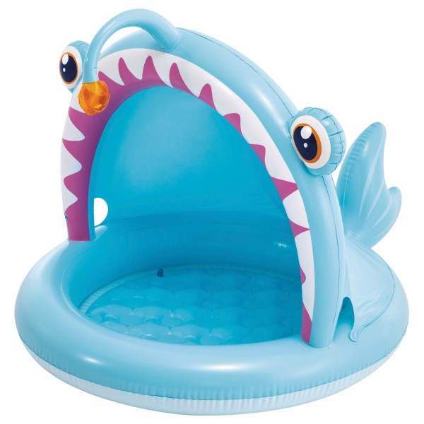 Piscina infantil inflável de peixes com guarda-sol e piso acolchoado | Distria