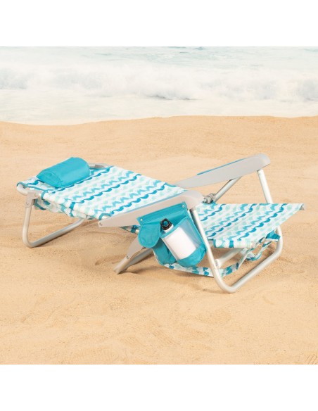 Aktive Cadeira de praia dobrável de 5 posições com bolso lateral | Distria