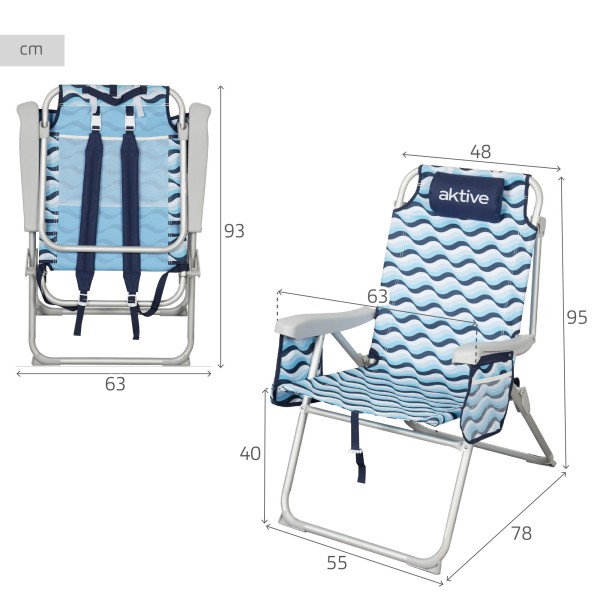 Aktive Cadeira de praia tipo mochila Aruba com 5 posições | Distria