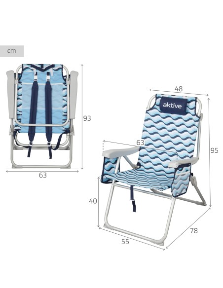 Aktive Cadeira de praia tipo mochila Aruba com 5 posições | Distria