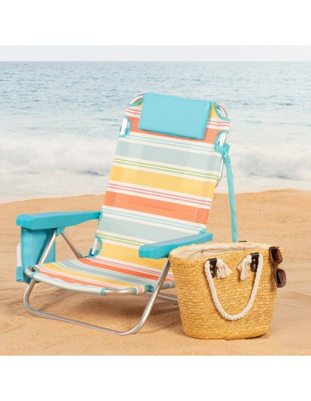 Aktive Cadeira de praia dobrável de alumínio com 5 posições e bolso | Distria