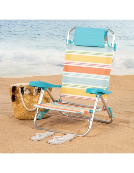 Aktive Cadeira de praia dobrável listras multicoloridas 7 posições | Distria