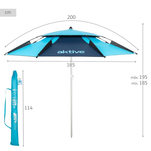 Aktive Guarda-sol de praia à prova de vento com proteção UV50, 200 cm | Distria