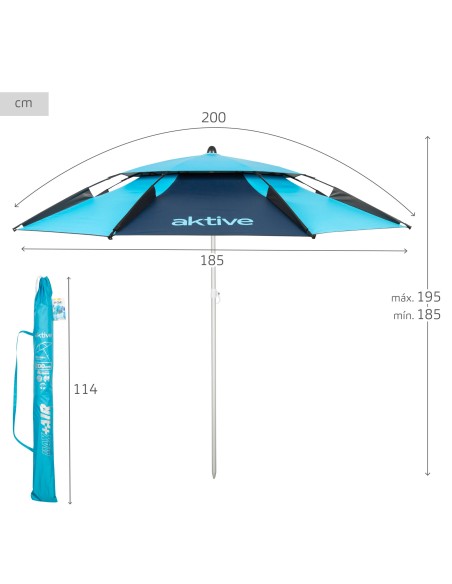 Aktive Guarda-sol de praia à prova de vento com proteção UV50, 200 cm | Distria