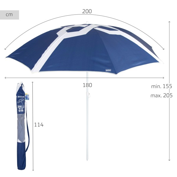 Aktive Impressão azul de guarda-sol de praia 200 cm | Distria
