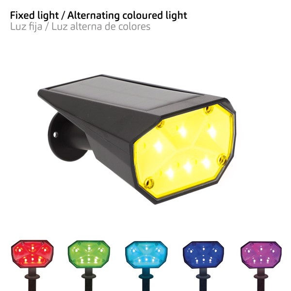 Farol solar LED com luz e colorida 8x11x37 cm | Distria