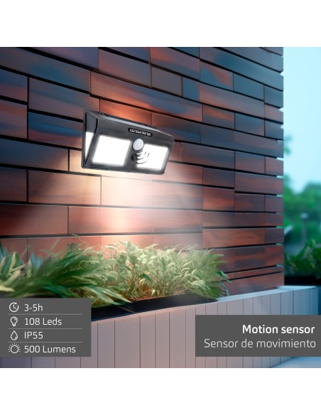 Luminária de parede solar LED de 500 lúmens com sensor de movimento | Distria