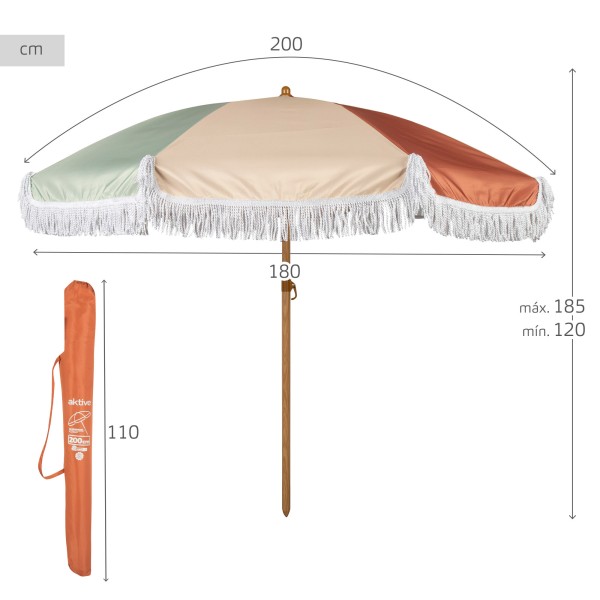 Aktive Guarda-sol de praia multicolorido de 200 cm com franjas | Distria