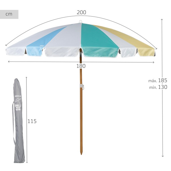 Aktive Guarda-sol de praia de 8 hastes, 200 cm arco-íris | Distria