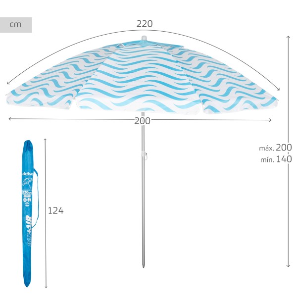 Aktive guarda-sol de praia à prova de vento 220 cm ondas praia | Distria