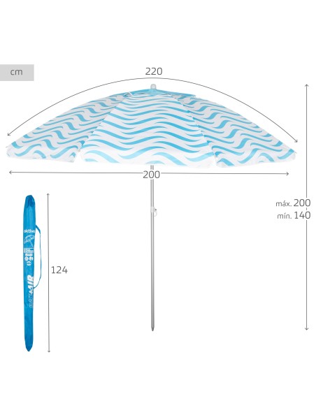 Aktive guarda-sol de praia à prova de vento 220 cm ondas praia | Distria