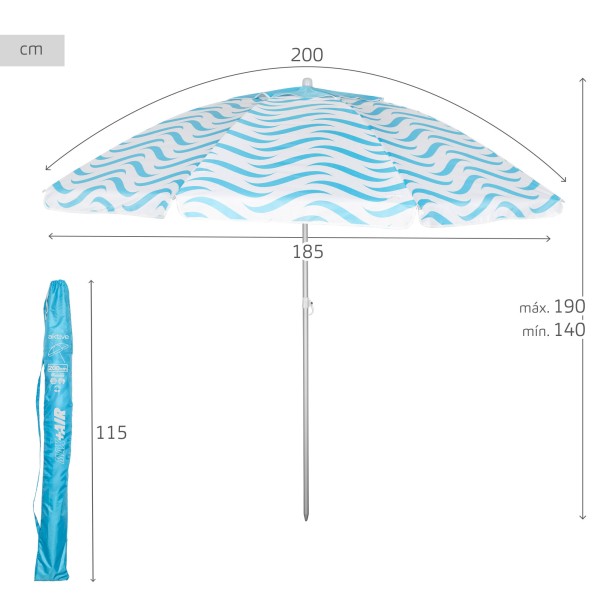 Aktive Guarda-sol de praia à prova de vento de 200 cm ondas praia | Distria