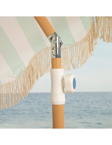 Aktive Guarda-sol de praia de 8 nervuras, 200 cm, listras esmeralda com franjas